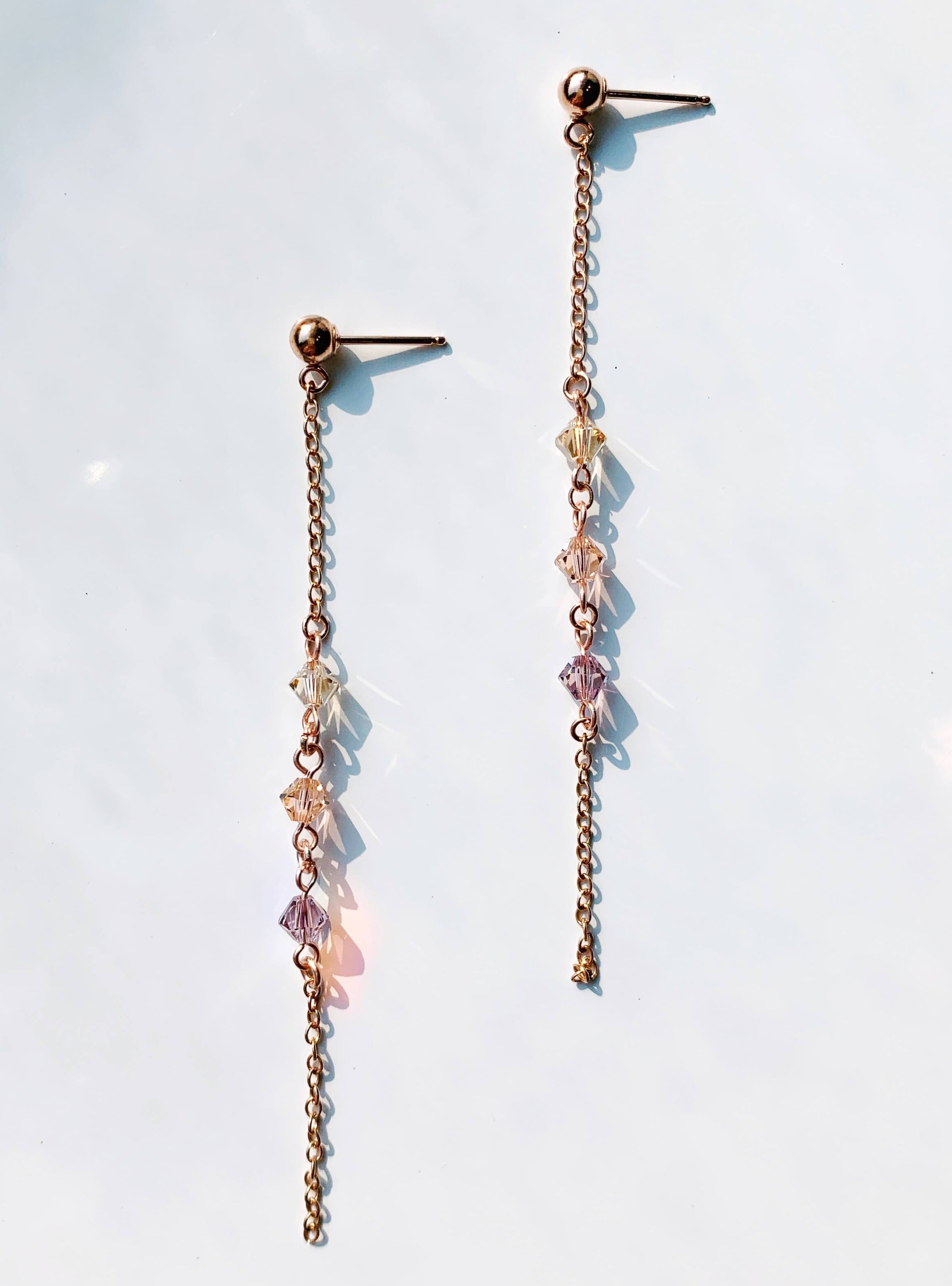 Summer Breeze Chain Drop Stud Earrings - 14K Rose Gold Filled-QuazarJewelry