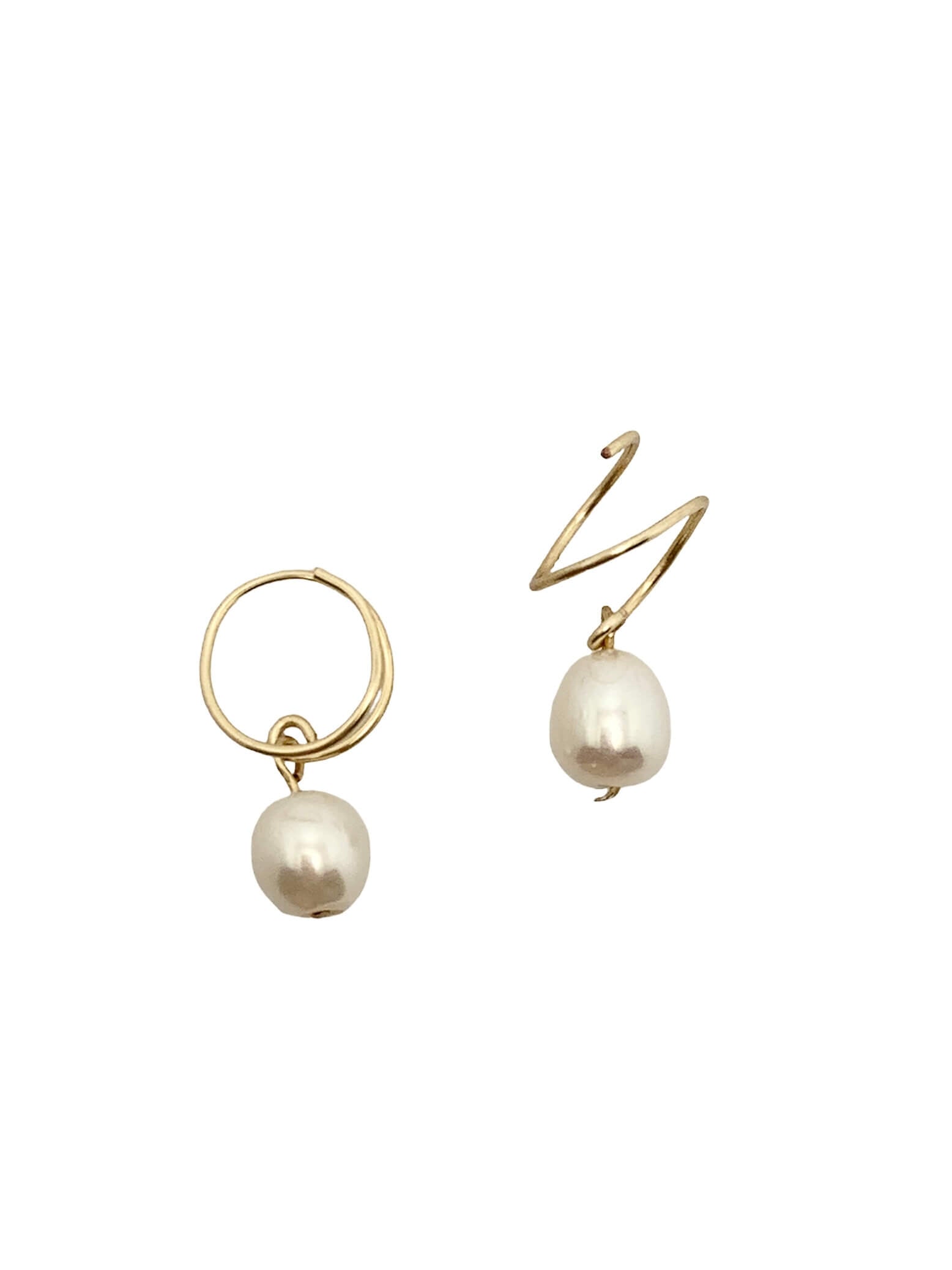 Aquata Spiral Hoop Dangle Pearl Earrings - 14KGF-Jewelry-QuazarJewelry